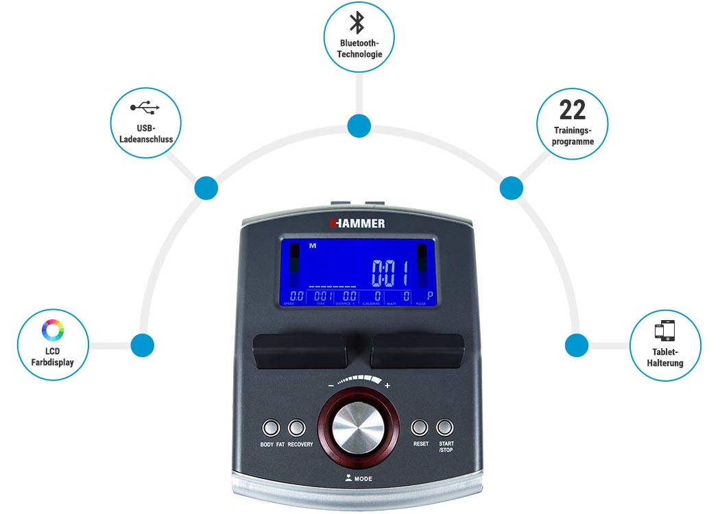 Trenažér Hammer Comfort Motion BT LCD displej