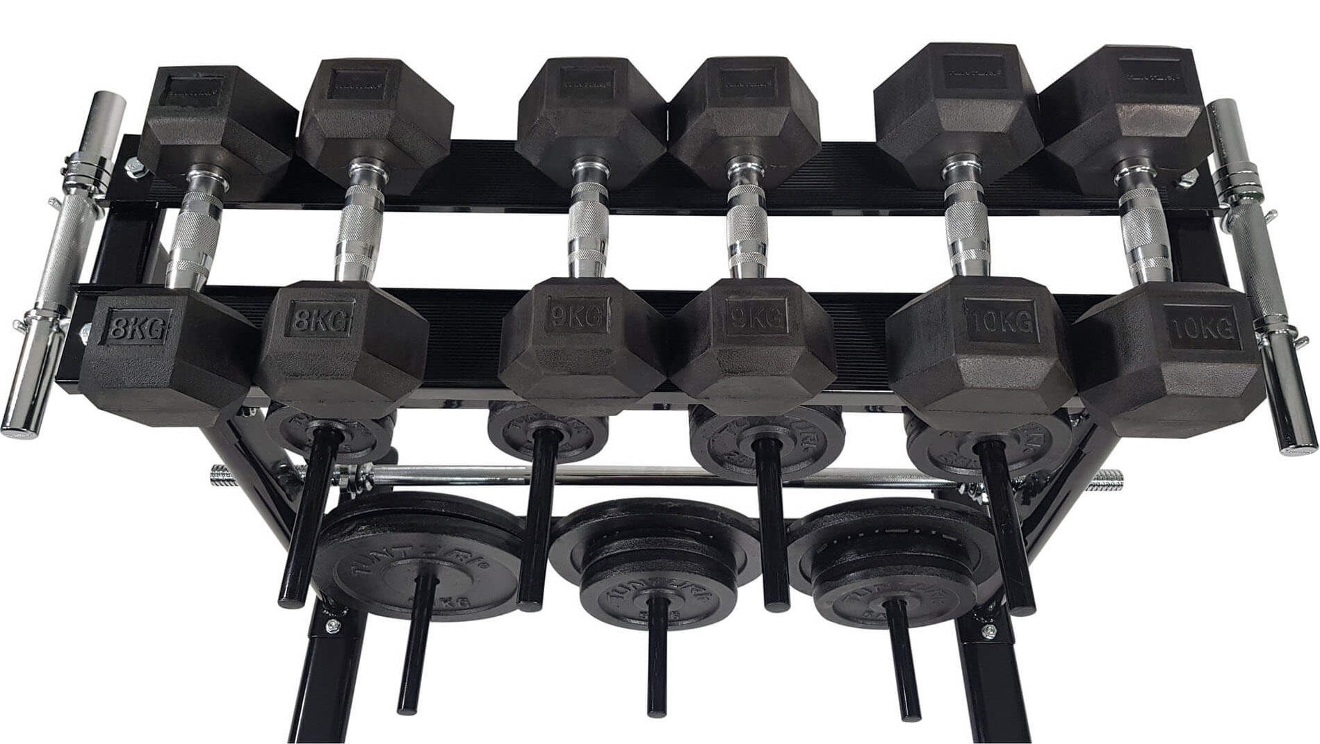 Odkládací stojan na kotouče a činky TUNTURI prostor na činky