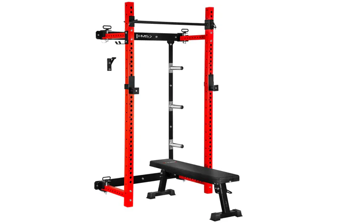 Multifunkčný skladací stojan s lavicou Power Rack HMS KLT34 červený