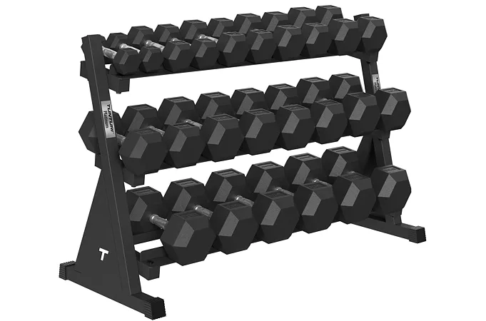 Súprava jednoručných činiek TUNTURI Platinum Hexa 2,5-30 kg + stojan