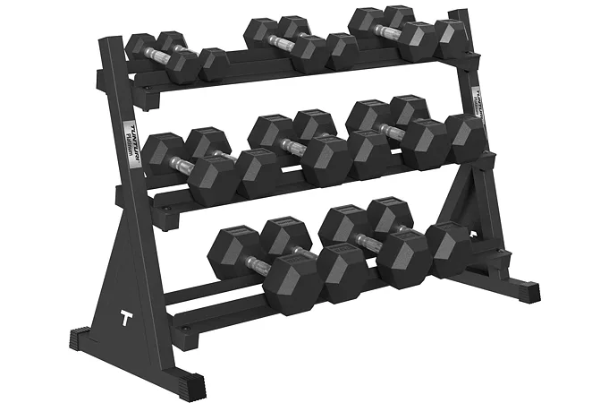 Súprava jednoručných činiek TUNTURI Platinum Hexa 2,5-20 kg + stojan