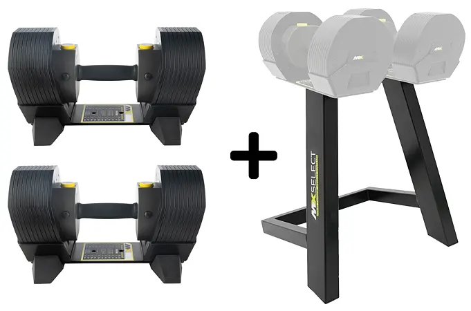 Set nastaviteľných činiek TUNTURI MX85 Select 2x 39 kg so stojanom