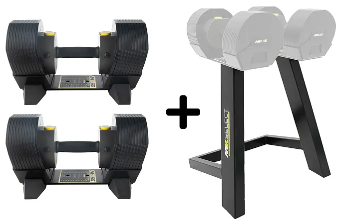Set nastaviteľných činiek TUNTURI MX55 Select 2x 25 kg so stojanom